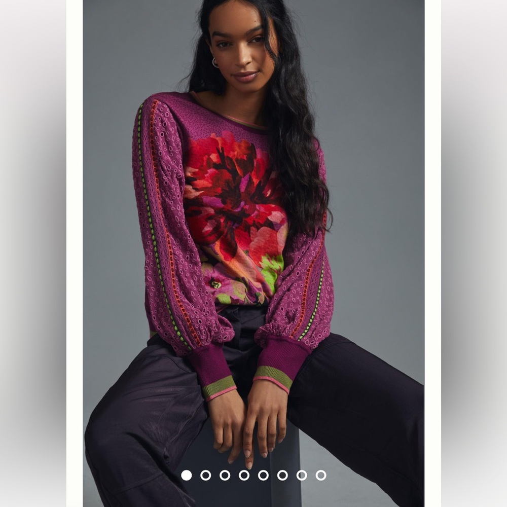 Anthropologie NWT BI-nk Contrast Eyelet Pullover Size S.